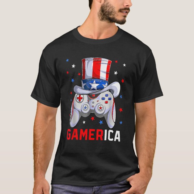 Camiseta 4th Of July Video Game American Flag Uncle Sam Gam (Frente)