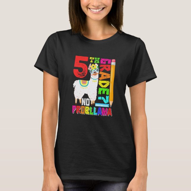 Camiseta 5º ano sem problema Llama primeiro dia de volta às (Frente)