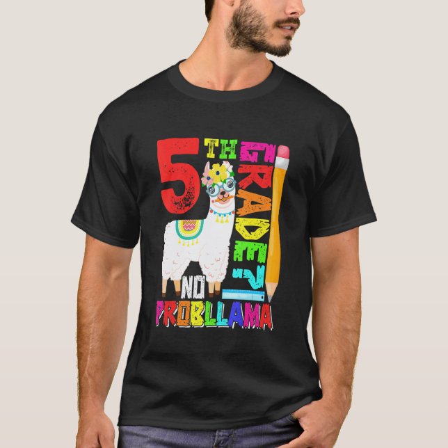 Camiseta 5º ano sem problemas Llama primeiro dia de volta à (Frente)