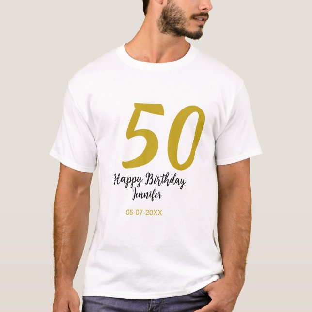 Camiseta 50º aniversário adicionar nome data ano modelo neg (Frente)
