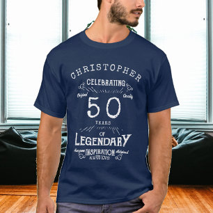 Camiseta 50º Aniversário Adicionar Nome Legenda Azul Lege