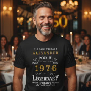 Camiseta 50º aniversário Adicione seu nome Nascer 1975 Lege