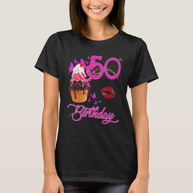 Camiseta 50º Aniversário Borboletas e Cupcakes (Frente)