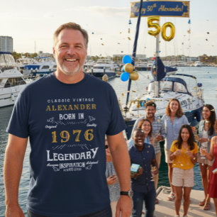Camiseta 50º aniversário de 1972 Adicionar nome Legendário