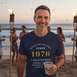 Camiseta 50º Aniversário de 1976 Nome Elegante Azul Branco 