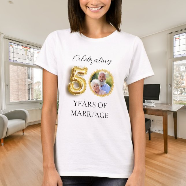 Camiseta 50º aniversário de casamento - foto dourada (Criador carregado)