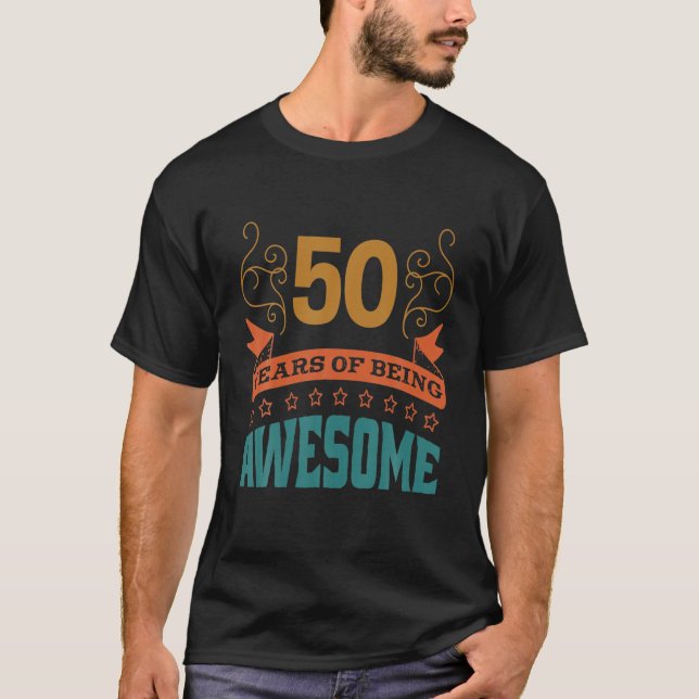 Camiseta 50º Aniversário Do Dia B Dizendo Idade 50 Anos De  (Frente)