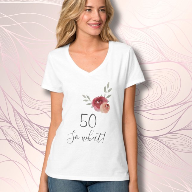 Camiseta 50º Aniversário, Funny Script Watercolor Floral (Criador carregado)