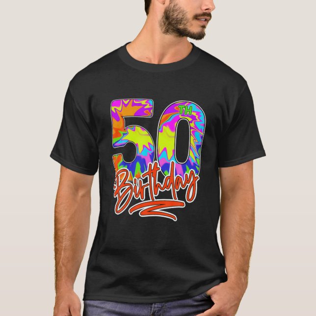 Camiseta 50º aniversário Homens de 50 anos Festa de Corante (Frente)