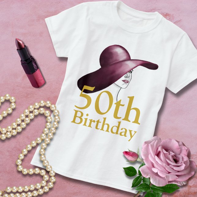Camiseta 50º Aniversário Mulher Elegante Convidada de Honra (Criador carregado)