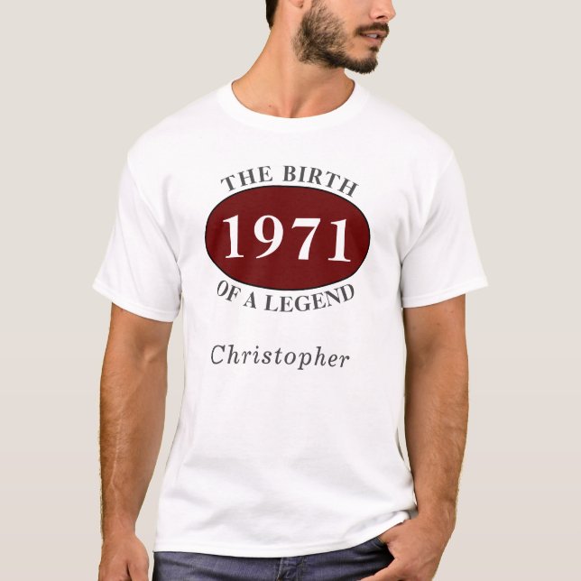 Camiseta 50º Aniversário Personalizado De 1971 Nascimento D (Frente)