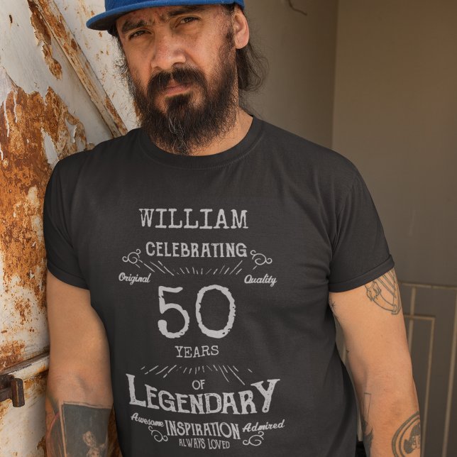 Camiseta 50º Aniversário Personalizado Homens em Cinza Text (Criador carregado)
