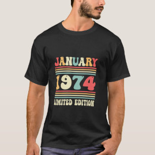 Camiseta 50º Aniversário Vintage Janeiro 1974 Dia Decor 50 