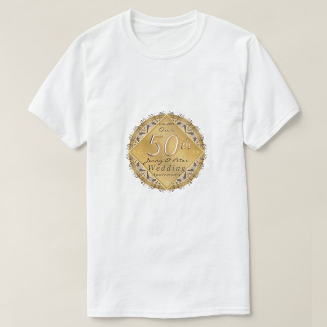 Camiseta 50º Ouro de aniversário de casamento (Frente do Design)