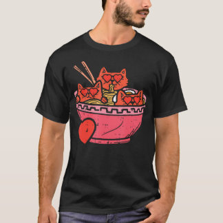 Camiseta 500 Gatos Cardíacos Ramen Noodles Anime Namorados