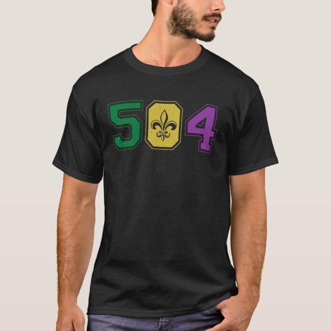 Camiseta 504 Mardi Gras New Orleans Louisiana Area Code Gro (Frente)