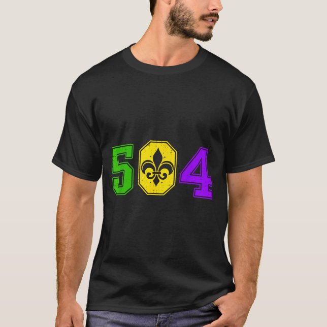 Camiseta 504 Mardi Gras New Orleans Louisiana Carnival Men  (Frente)
