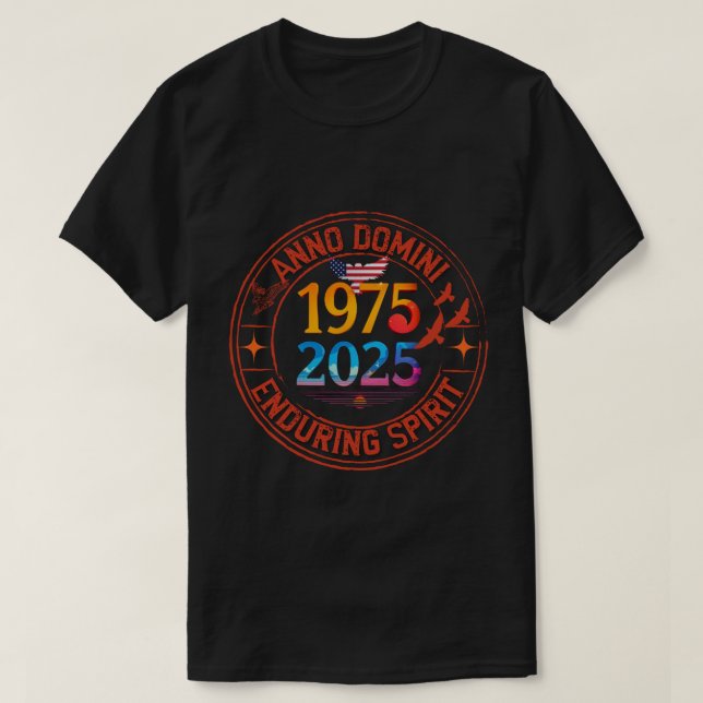 Camiseta 50.º Aniversário de 2025 - Celebrando 1975, 50 Ano (Frente do Design)