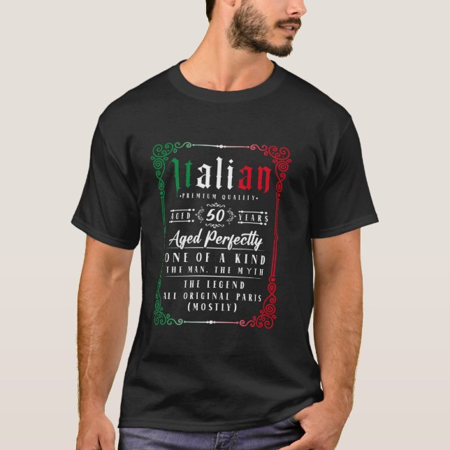 Camiseta 50.º aniversário O Homem O Mito A Lenda Italiana (Frente)