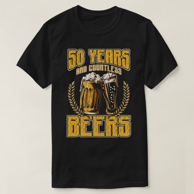 Camiseta 50 anos e incontáveis cervejas celebrações incríve (Frente do Design)