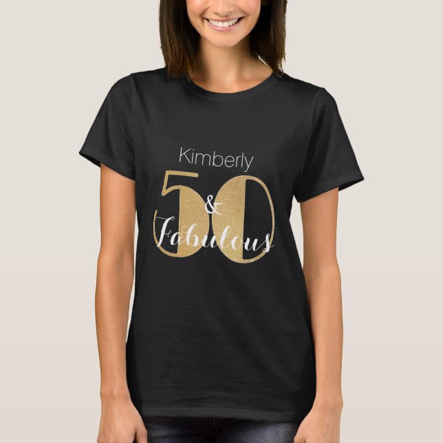 Camiseta 50 e Dourada Festa de aniversário personalizada fa (Frente)