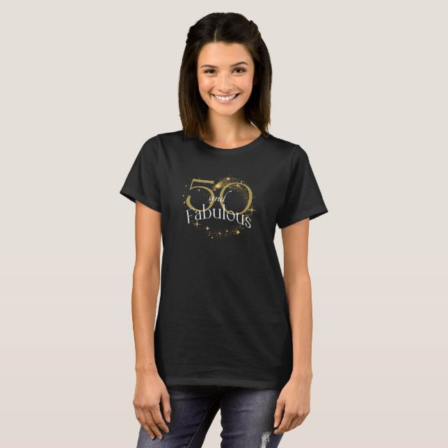 Camiseta 50 e fabulosa brilho Dourado de Script Moderno (Frente Completa)