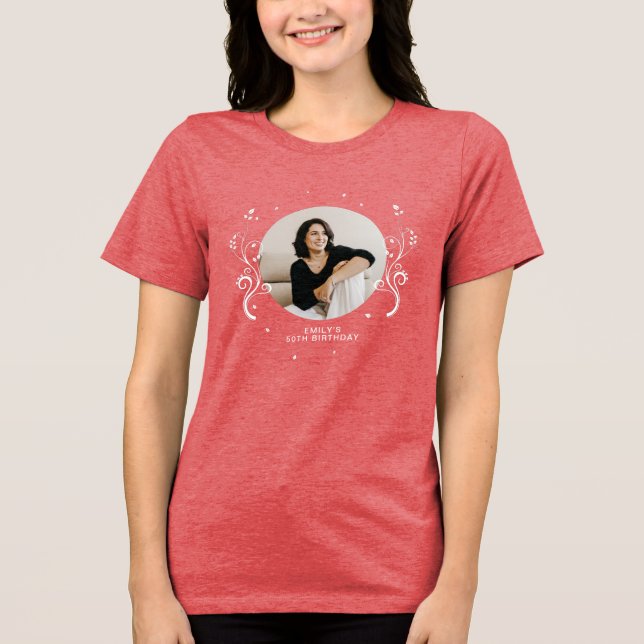 Camiseta 50 e Fabulosa Folhagem 50. Foto de aniversário (Frente)