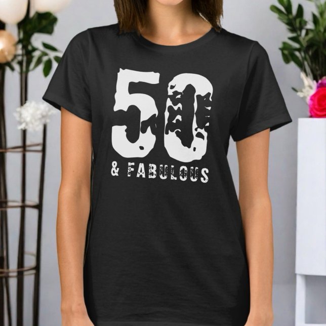 Camiseta 50 e fabuloso aniversário personalizado preto bran (Criador carregado)