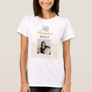 Camiseta 50 e Fabuloso Brilho Dourado Foto 50º Aniversário