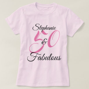 Camiseta 50 e Fabuloso Rosa Festa de Aniversário Personaliz