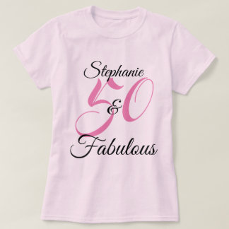 Camiseta 50 e Fabuloso Rosa Festa de Aniversário Personaliz