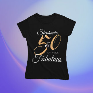 Camiseta 50 e Fabuloso Rosa Festa de Aniversário Personaliz