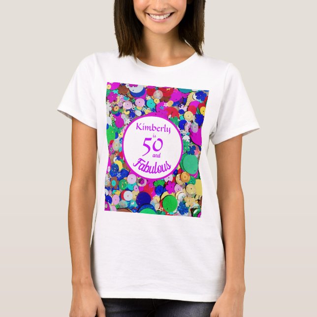 Camiseta 50 e Fabulous Sequin Birthday (Frente)