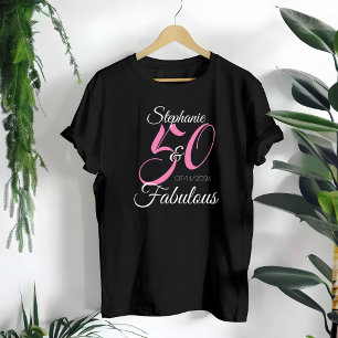 Camiseta 50 e Festa de aniversário personalizada rosa fabu