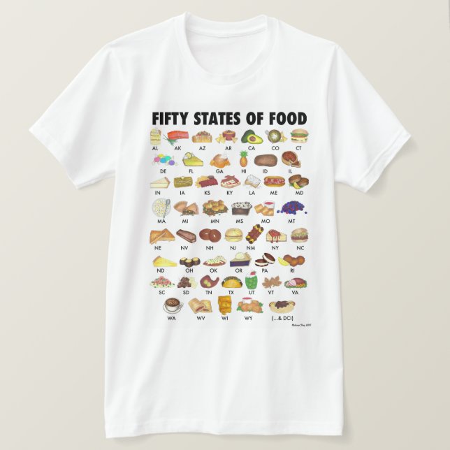 Camiseta 50 ESTADOS DA COMIDA Estados Unidos América Améric (Frente do Design)