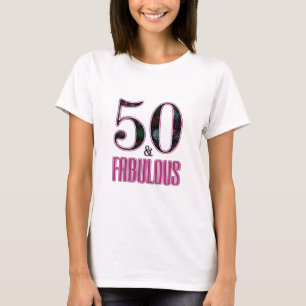 Camiseta 50 & Fabulosa Tipografia Preta Rosa 50º Aniversári