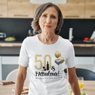 Camiseta 50 & Fabuloso Aniversário Moderno Dourado e Preto
