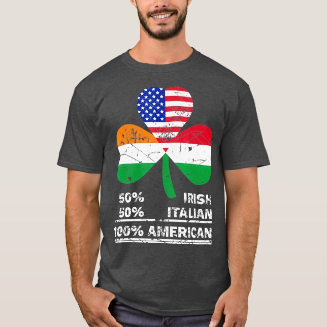 Camiseta 50 Meia-Irlandesa Metade Italiana 100 Bandeira Ame (Frente)