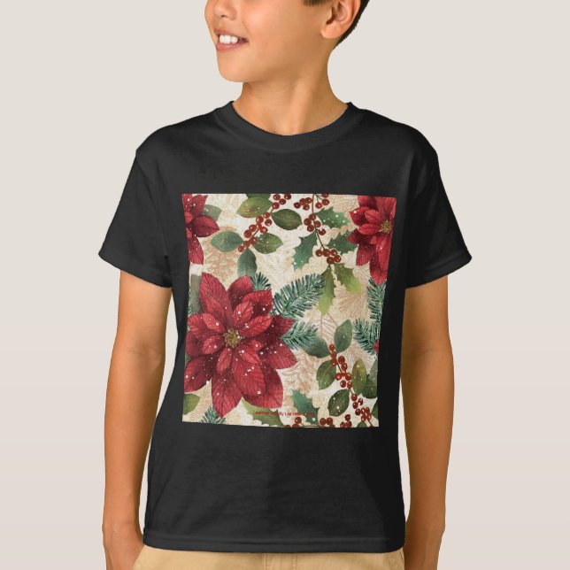Camiseta 50 Retro Poinsettia Red Green Creme (Frente)