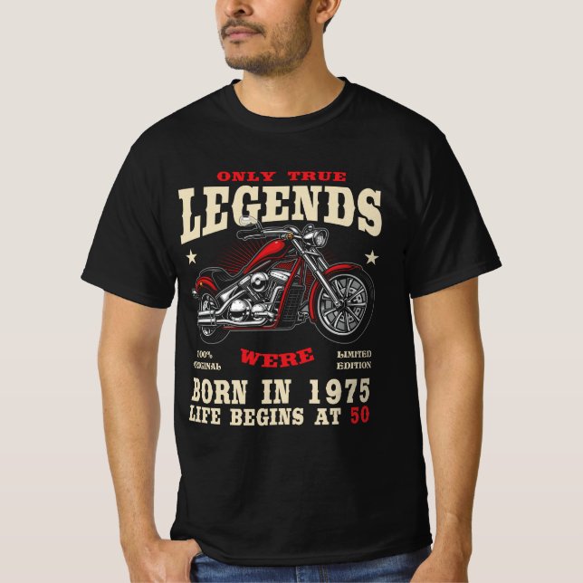 Camiseta 50th Birthday Man Biker Motorcycle Chopper 1975 (Frente)
