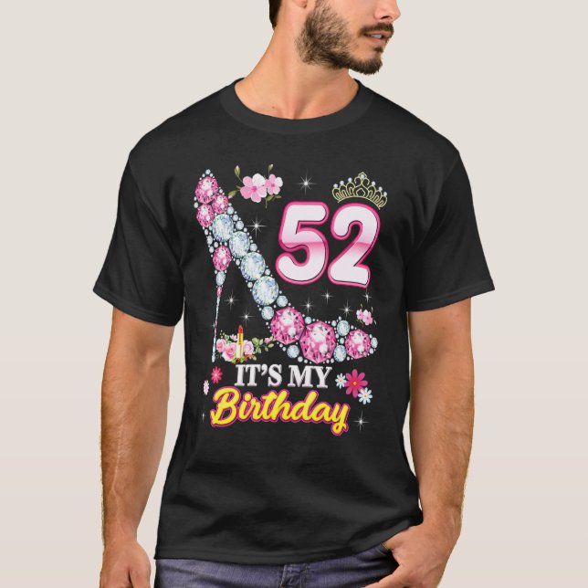Camiseta 52 anos É o meu 52º aniversário, Diamante Rosa Sh (Frente)