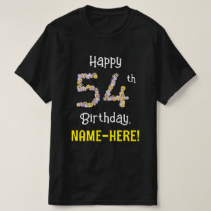 Camiseta 54.o aniversário: Flores Número "54" + Nome