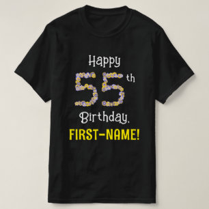 Camiseta 55.o aniversário: Flores Número "55" + Nome