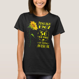 Camiseta 56.o aniversário 56 anos Nascer de girassol Janeir