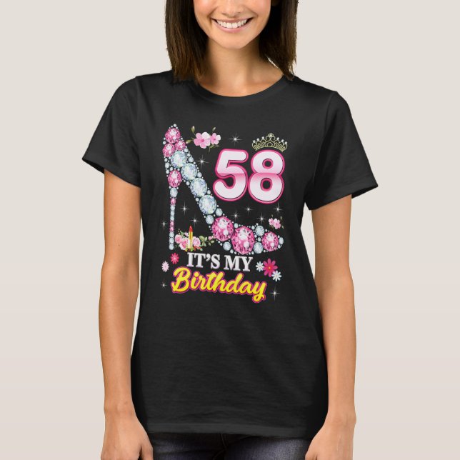 Camiseta 58 anos É o meu 58º aniversário, Diamante Rosa Sh (Frente)