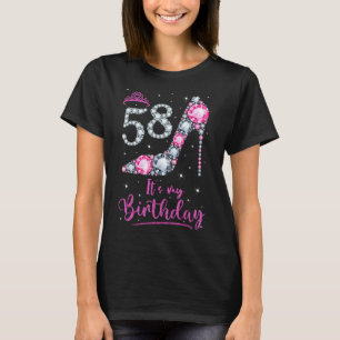 Camiseta 58 É o meu aniversário, Pink High Heel 58º anivers