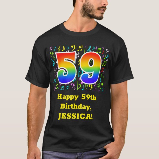 Camiseta 59º Aniversário: Símbolos Musicais Coloridos, Rain (Frente)