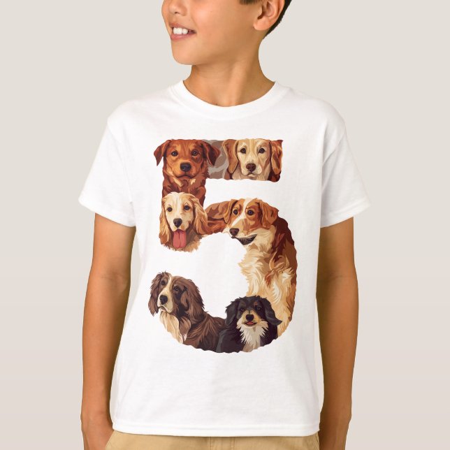 Camiseta 5 Aniversário Cachorro Cachorro Ameaçado Meninos D (Frente)