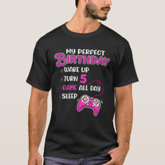 Camiseta 5 Aniversário De 5 Anos De Idade Gamer Rapariga Pe
