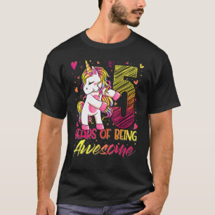 Camiseta 5 Aniversário De 5 Anos Menina Flageando Unicórnio